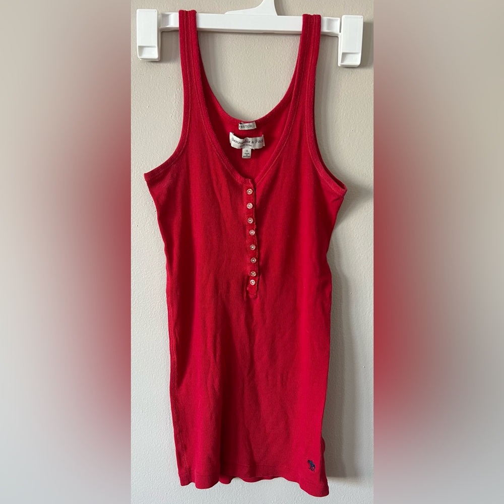 Red Sleeveless Button-Down Top